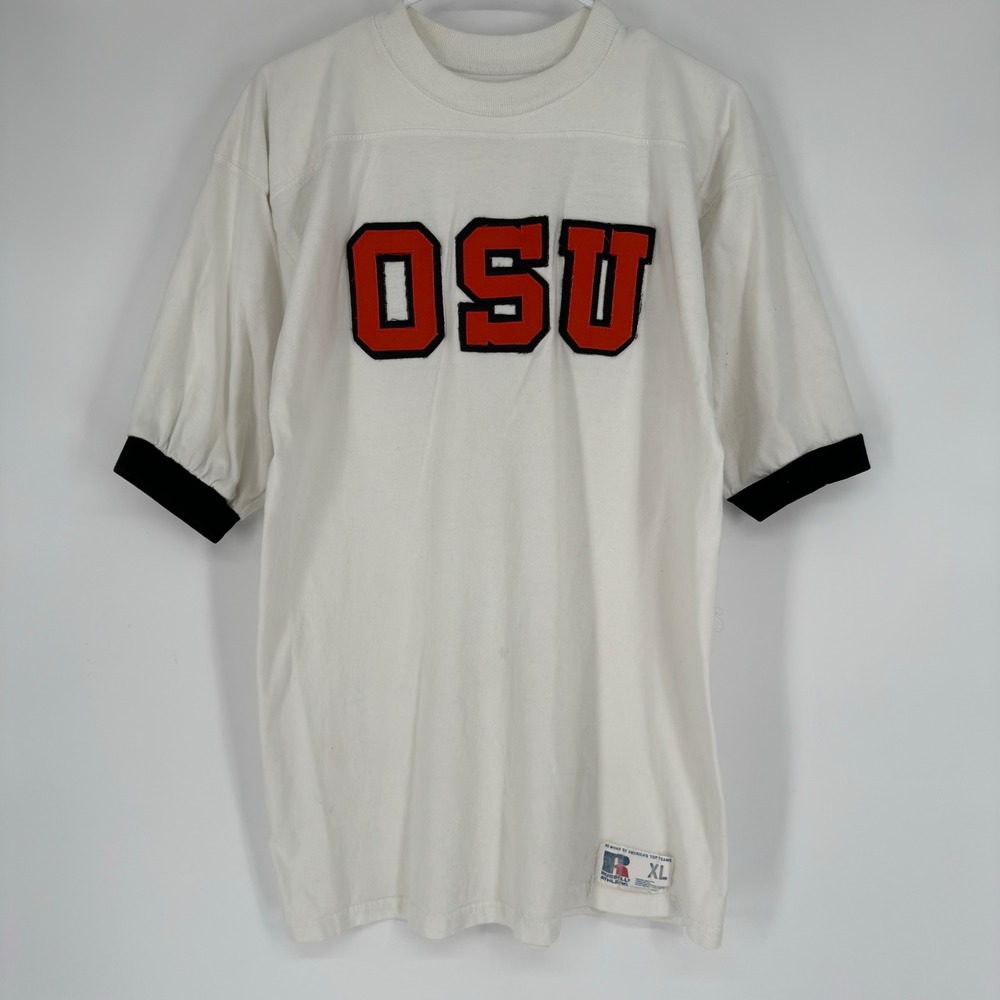 Vintage 90s Russell Athletic OSU Ringer Shirt XL Oklahoma State Football Jersey